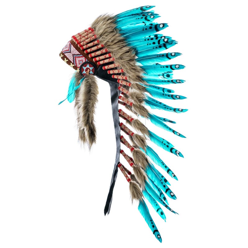 Novum Crafts Feather Headdress | Native American Indian Inspired | Aqua - Image 1
